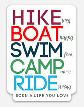 Load image into Gallery viewer, Hike Boat Swim Camp Ride - Waterproof Vinyl Sticker - Colorful