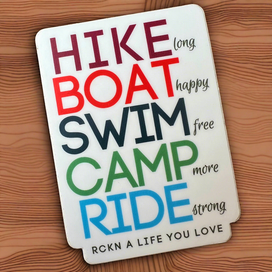 Hike Boat Swim Camp Ride - Waterproof Vinyl Sticker - Colorful