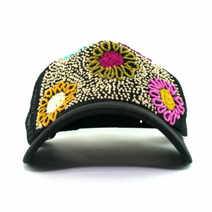 Colorful Spring Trucker Hat - Embroidered Wildflowers - Baseball Cap