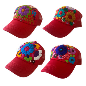Colorful Spring Trucker Hat - Embroidered Wildflowers - Baseball Cap