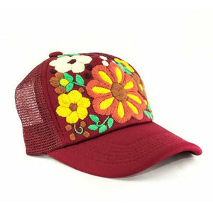 Colorful Spring Trucker Hat - Embroidered Wildflowers - Baseball Cap