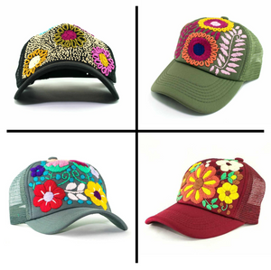 Colorful Spring Trucker Hat - Embroidered Wildflowers - Baseball Cap